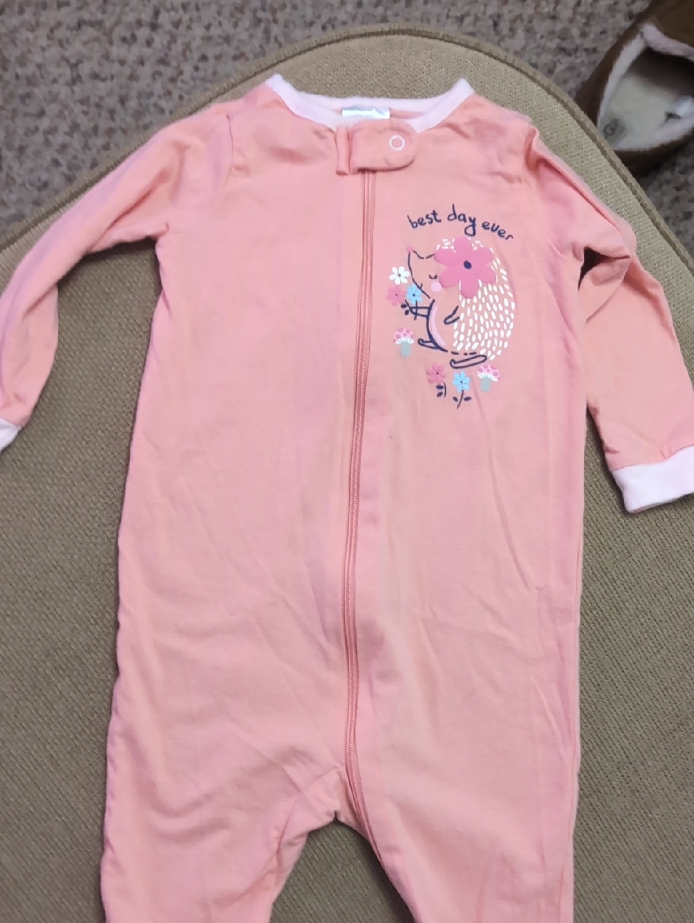 Gerber Peach Zip Sleep Sack with Hedgehog Graphic
